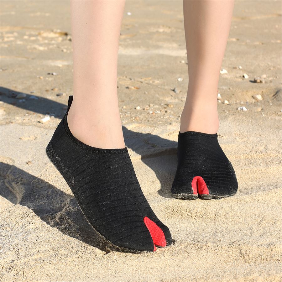 Ribbed Split-Toe Aqua Sock in use, view 1